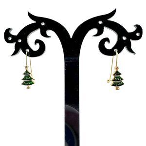 Vintage Christmas Tree Earrings Dangle Dainty Holiday Festive Retro